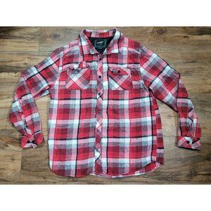 ONeill Shirt Mens XL Red Black White Striped Button Flannel Heavyweight Outdoors